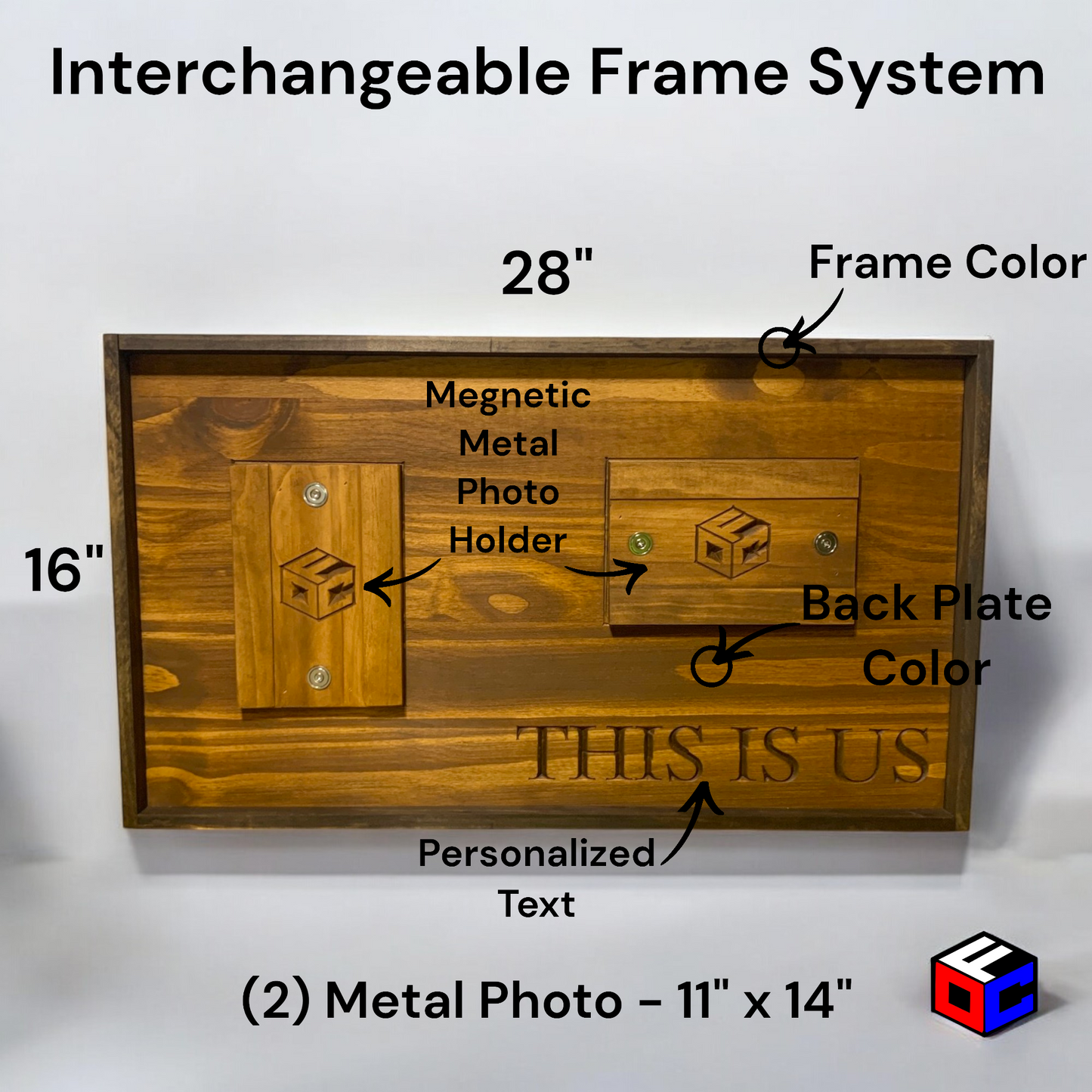 Personalized 11" x 14" Double Metal Photo in Magnetic Shadow Frame with Custom Engraving