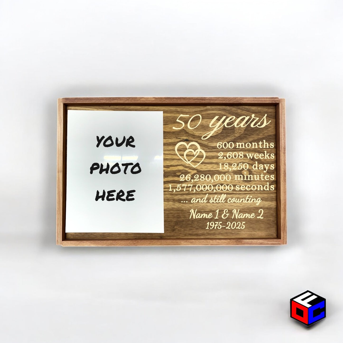 Personalized Vertical Large Metal Photo in Magnetic Shadowbox Frame with Custom 50 Year Anniversary Engraving - Personalized Gift - Wall Art