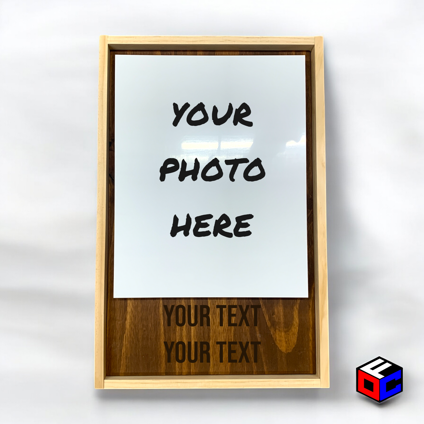 Personalized 11" x 14" Vertical Metal Photo in Magnetic Shadow Frame with Custom Engraving