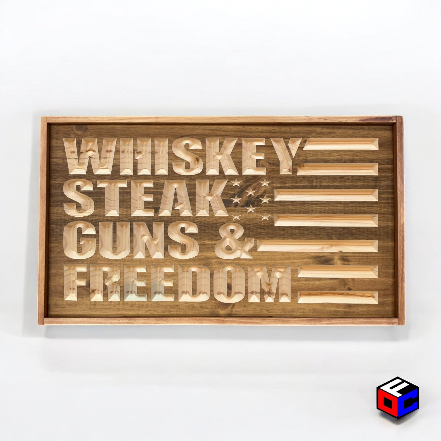 Whiskey Steak Guns & Freedom - Natural Engraved Sign