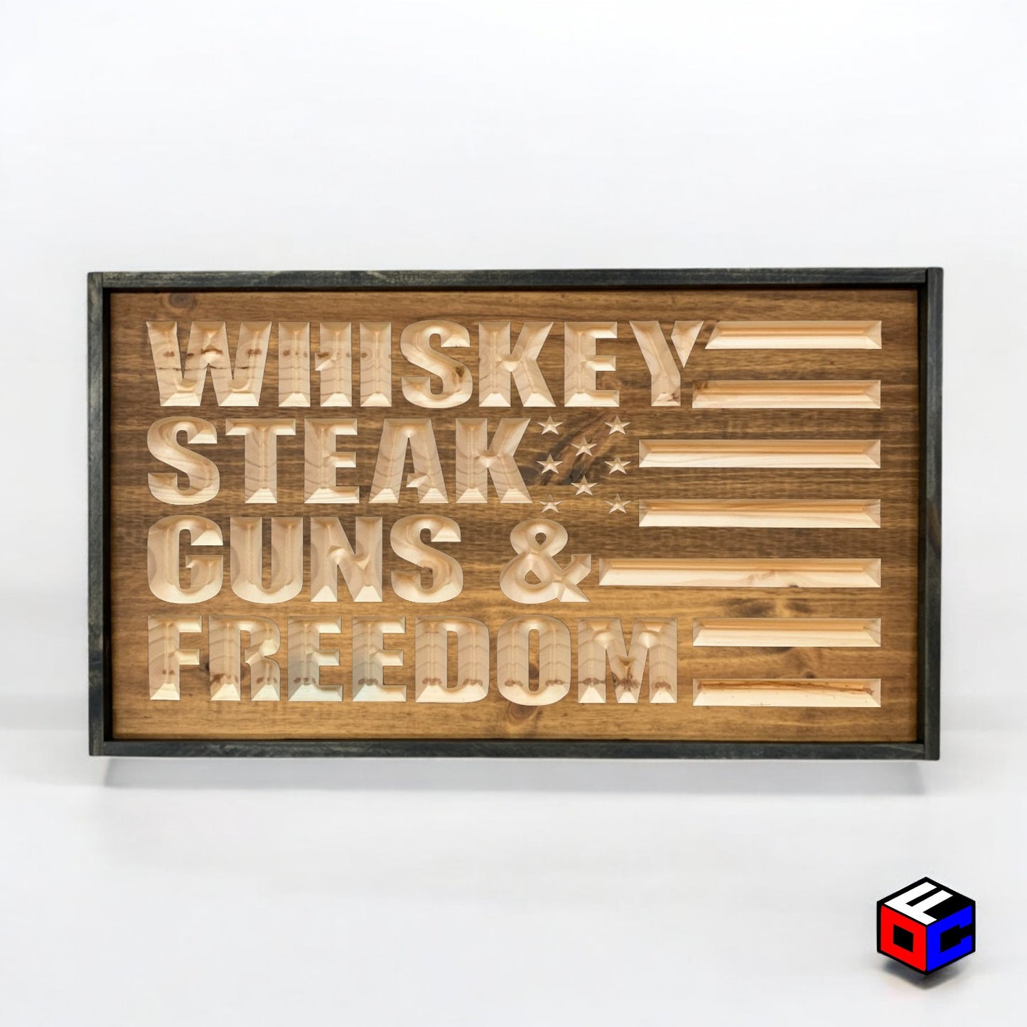 Whiskey Steak Guns & Freedom - Natural Engraved Sign