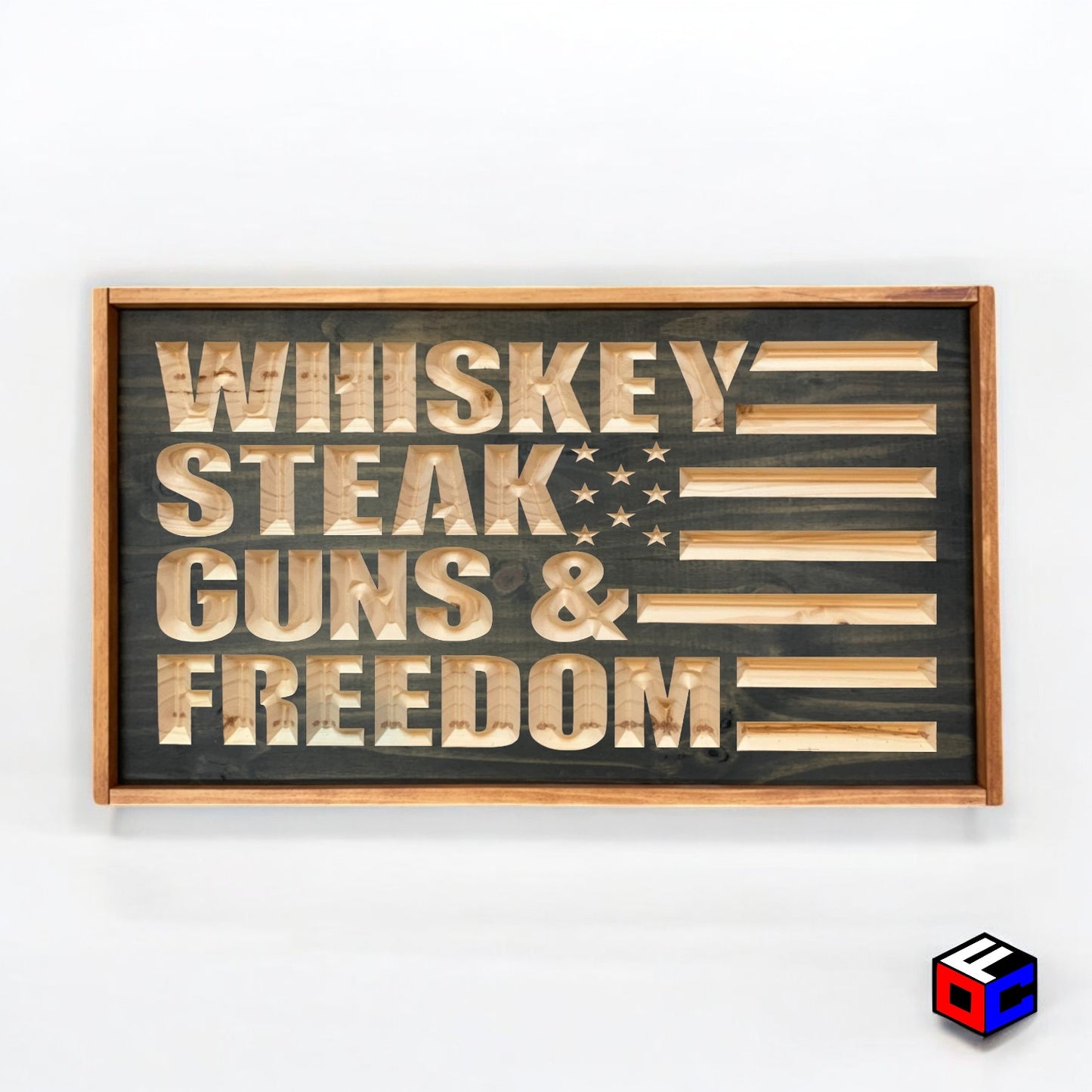 Whiskey Steak Guns & Freedom - Natural Engraved Sign