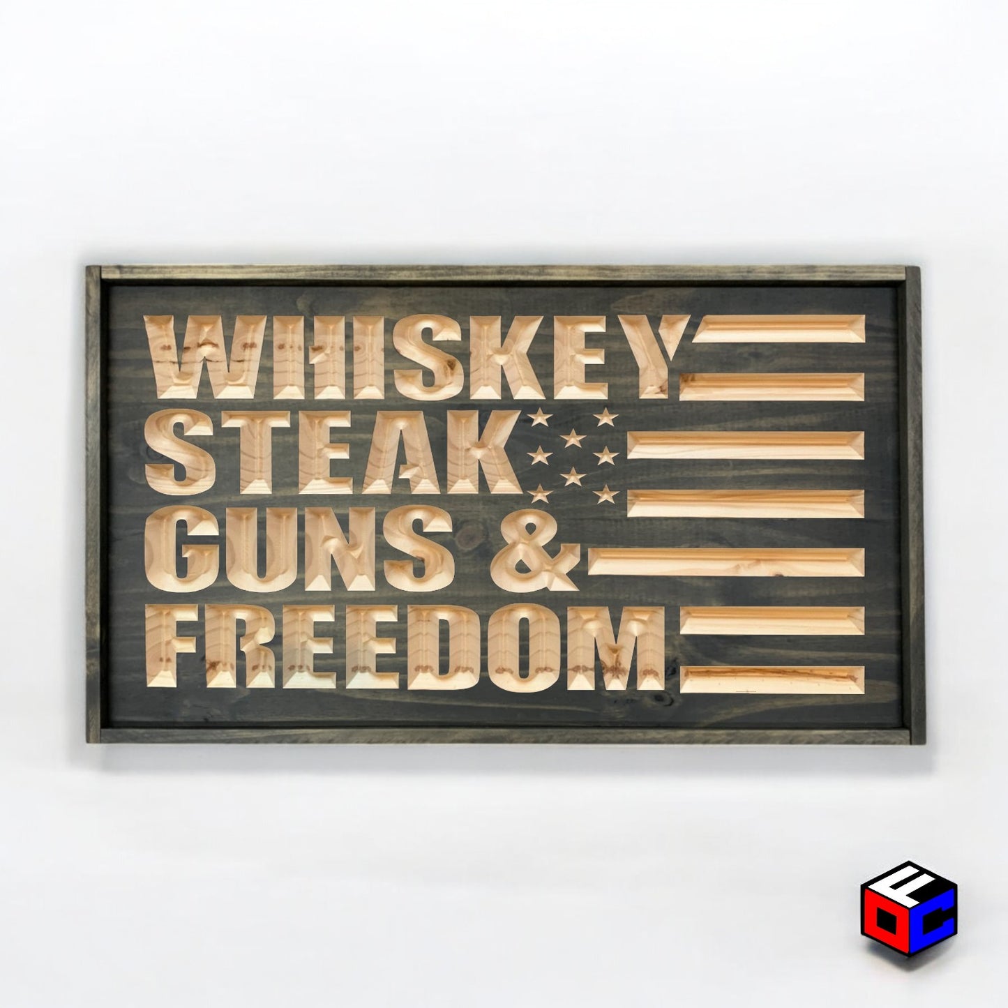 Whiskey Steak Guns & Freedom - Natural Engraved Sign