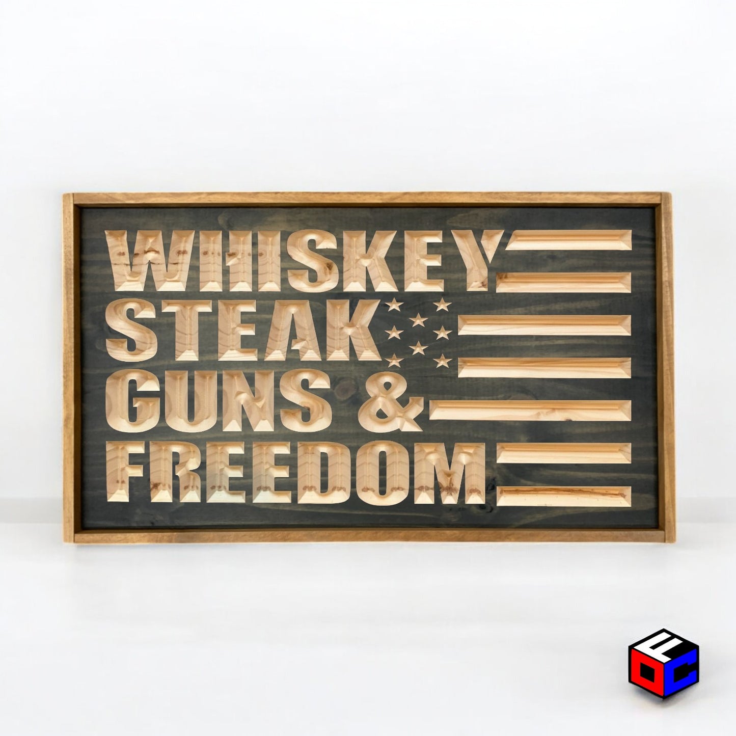 Whiskey Steak Guns & Freedom - Natural Engraved Sign