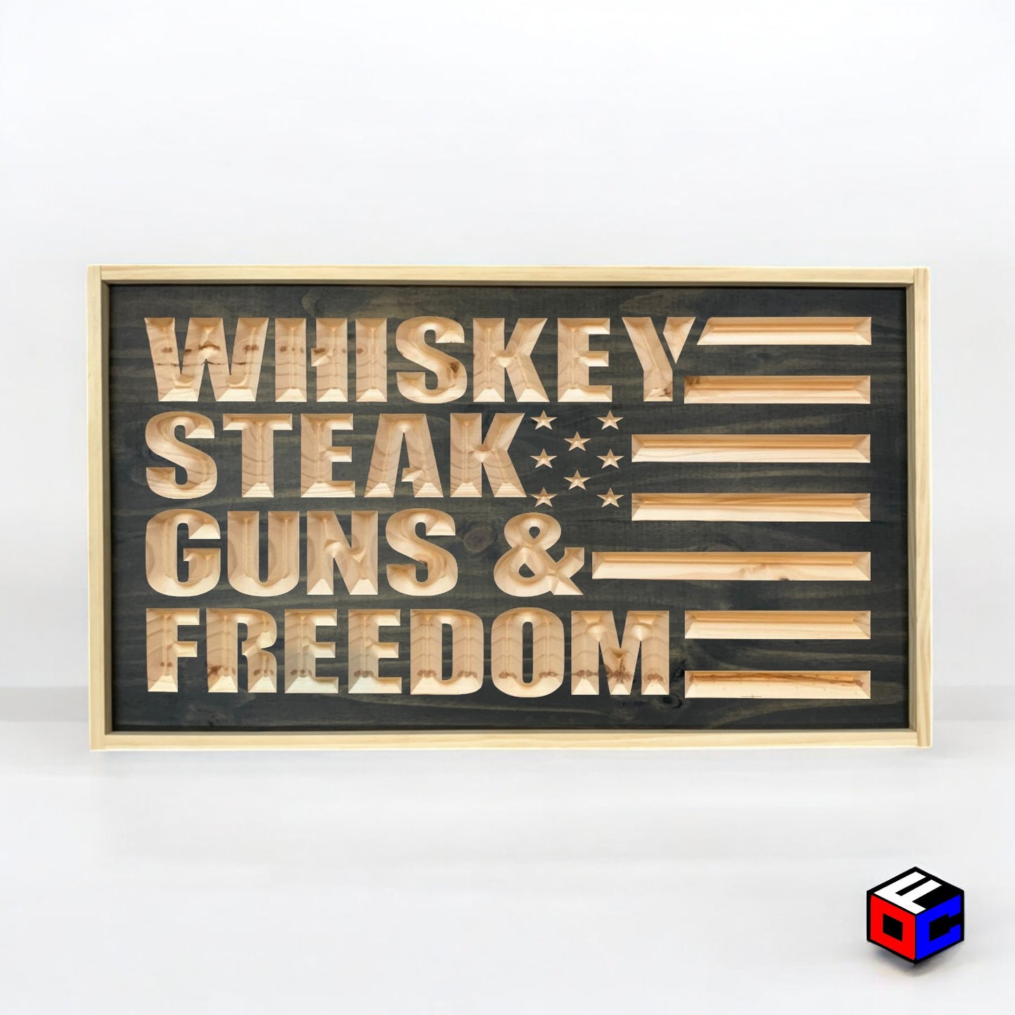 Whiskey Steak Guns & Freedom - Natural Engraved Sign