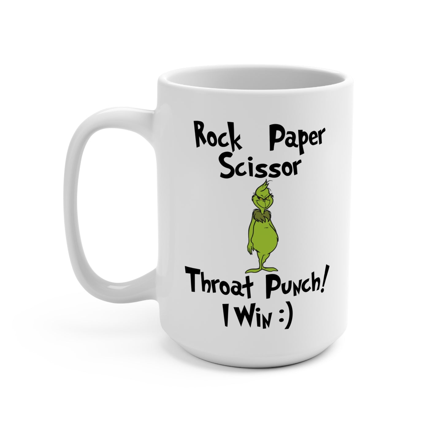 Grinch Rock Paper Scissor Throat Punch! I Win Mug