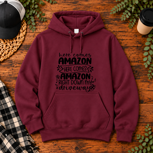 Here Comes Amazon Right Down My Driveway design on a single garment