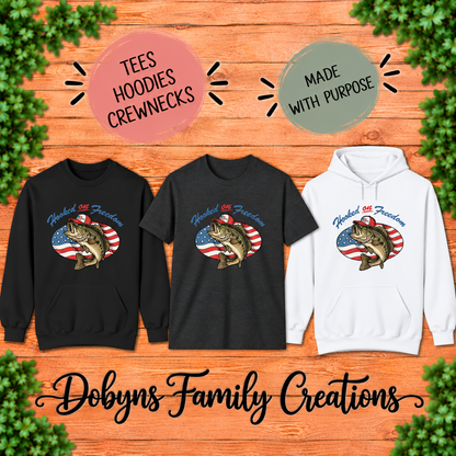 Hooked on Freedom | Patriotic Fishing Shirt, Hoodie & Crewneck