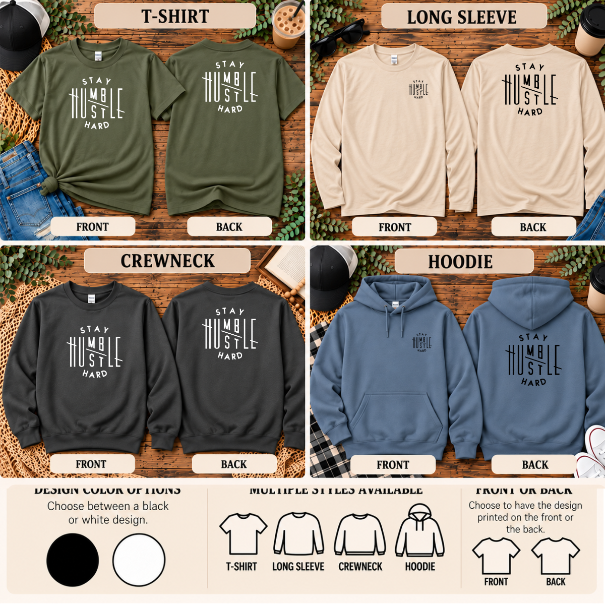 Stay Humble Hustle Hard | Motivational T-Shirt, Long Sleeve, Crewneck & Hoodie