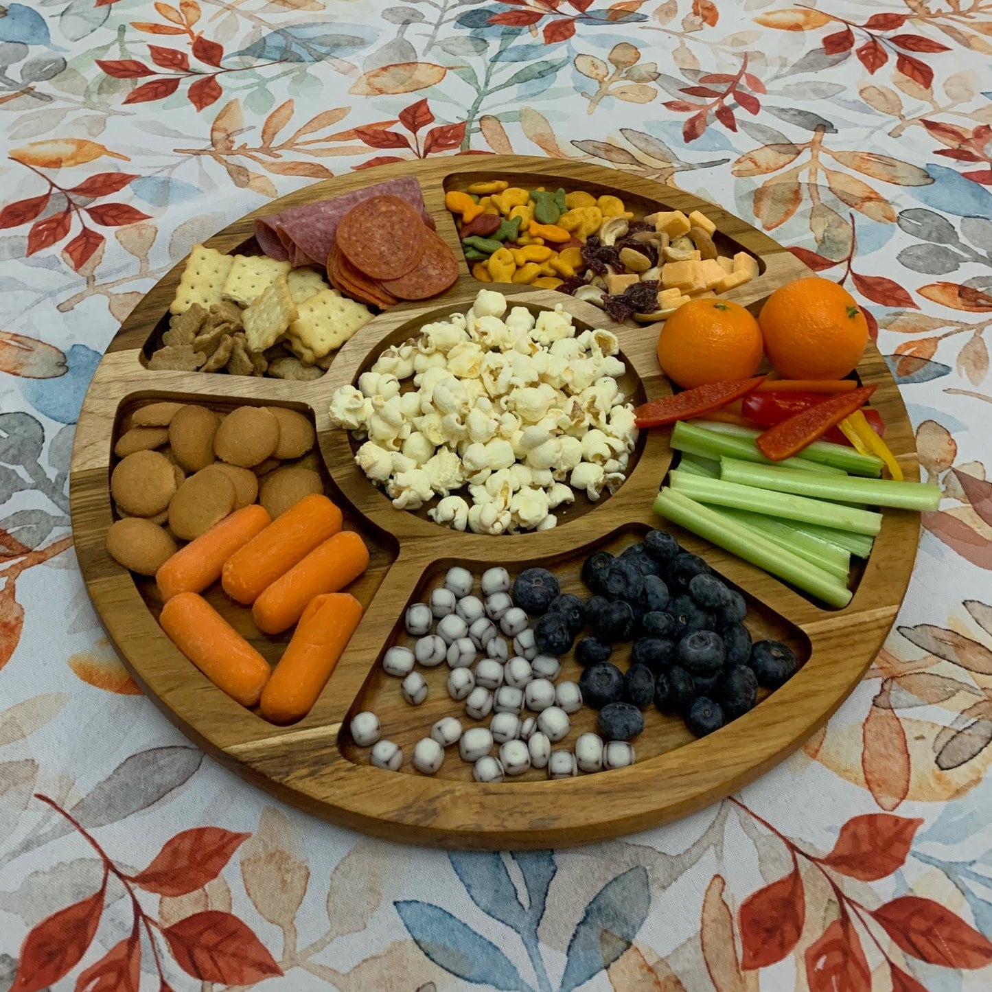 Personalized God Bless America Last Name 15" Round Cutting Board - Snack Tray