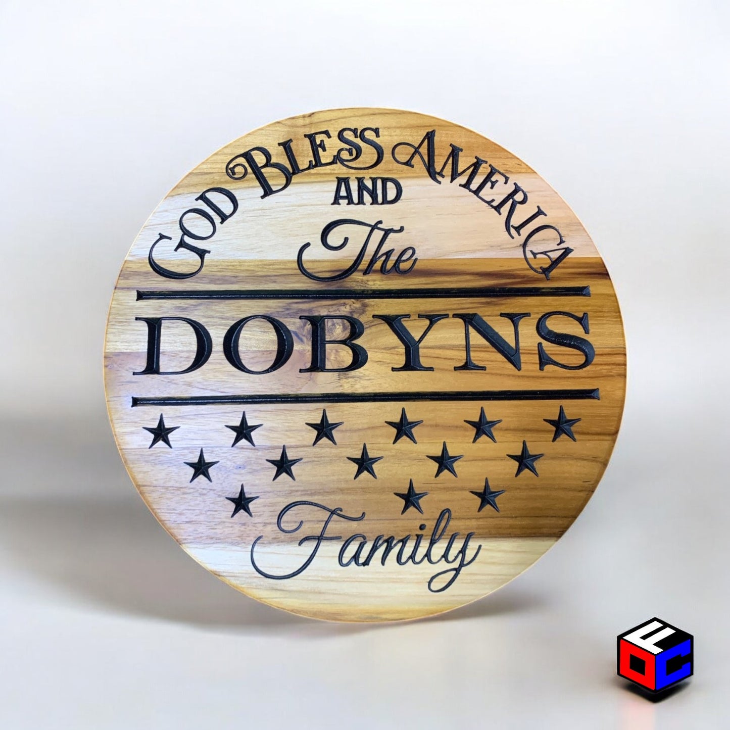 Personalized God Bless America Last Name 15" Round Cutting Board - Snack Tray