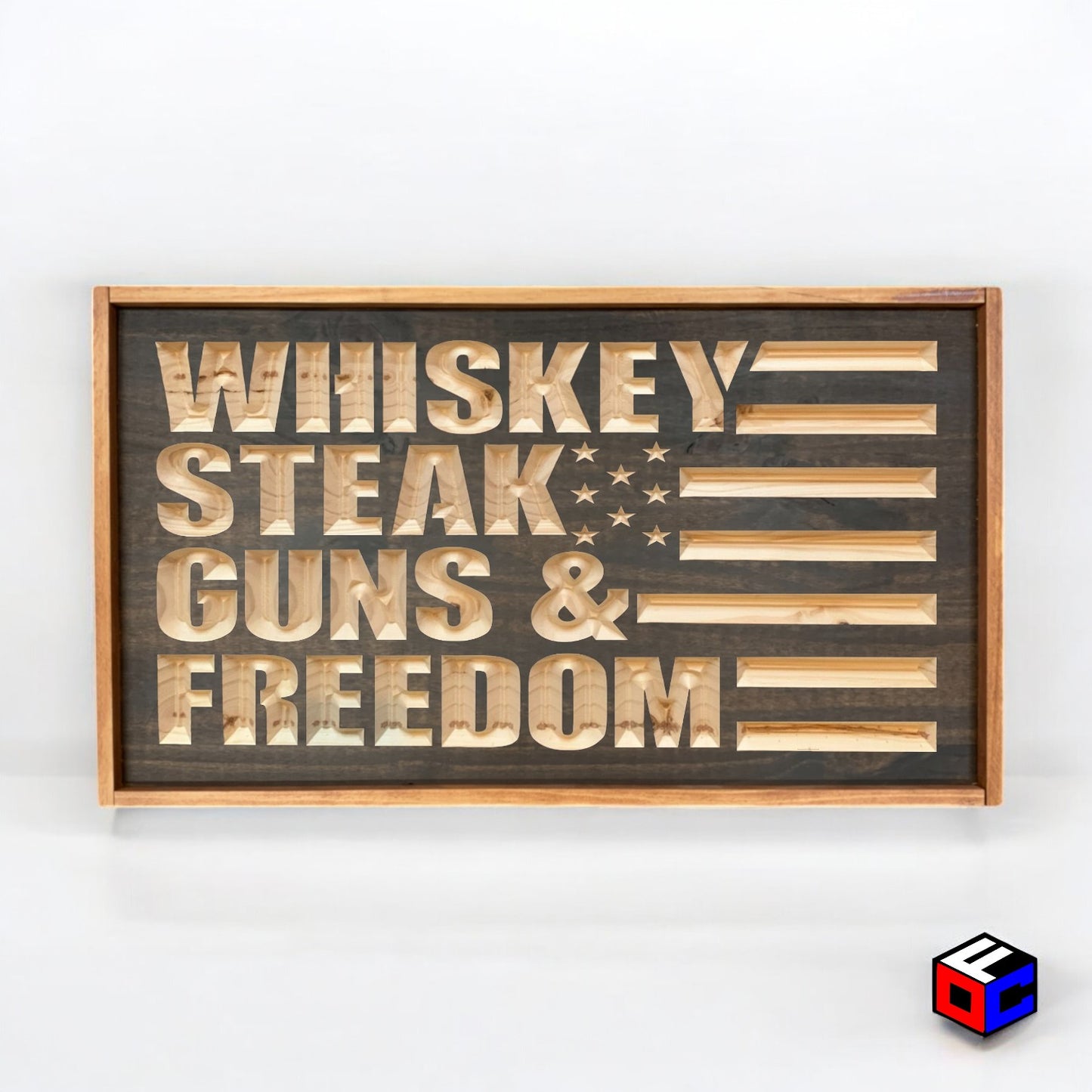 Whiskey Steak Guns & Freedom - Natural Engraved Sign