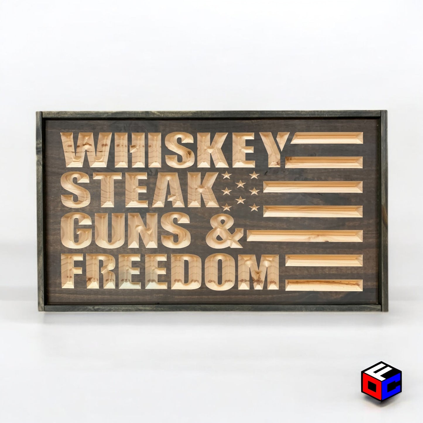 Whiskey Steak Guns & Freedom - Natural Engraved Sign