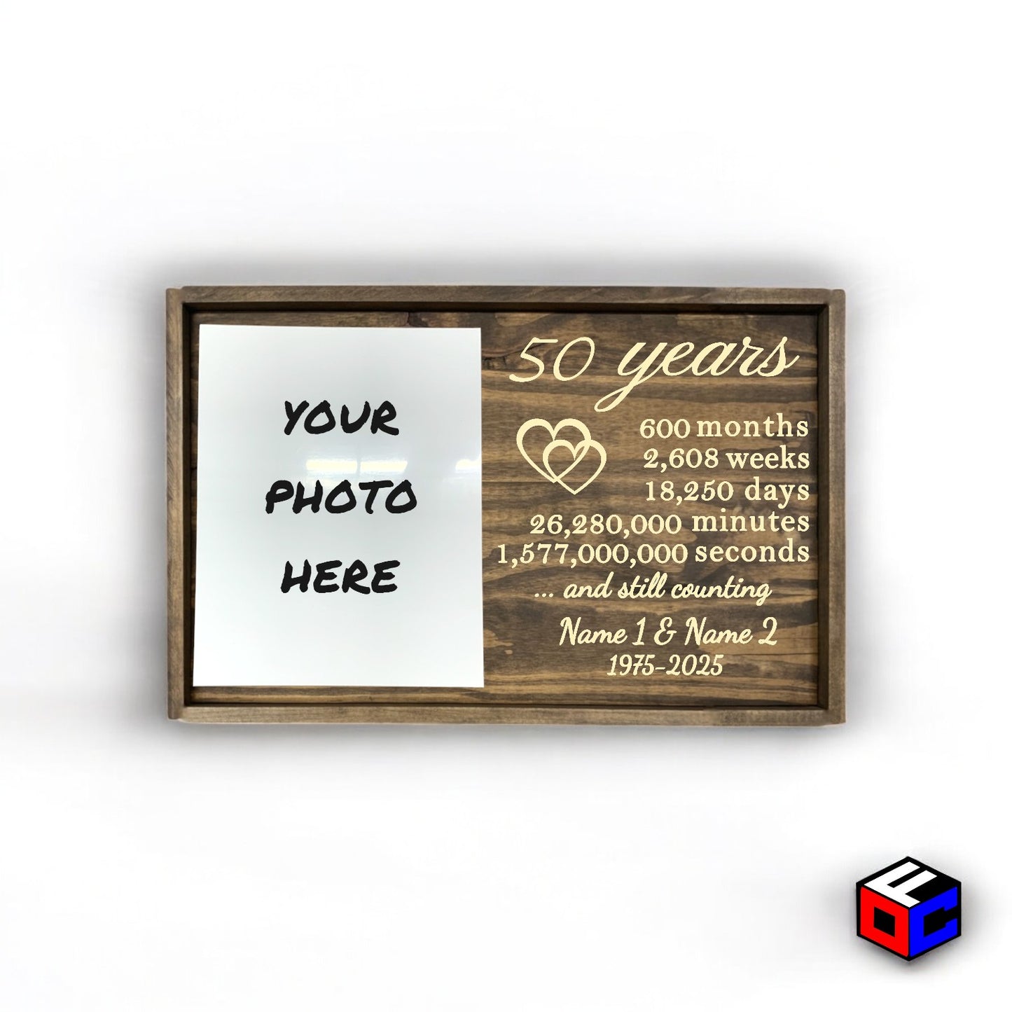 Personalized Vertical Large Metal Photo in Magnetic Shadowbox Frame with Custom 50 Year Anniversary Engraving - Personalized Gift - Wall Art