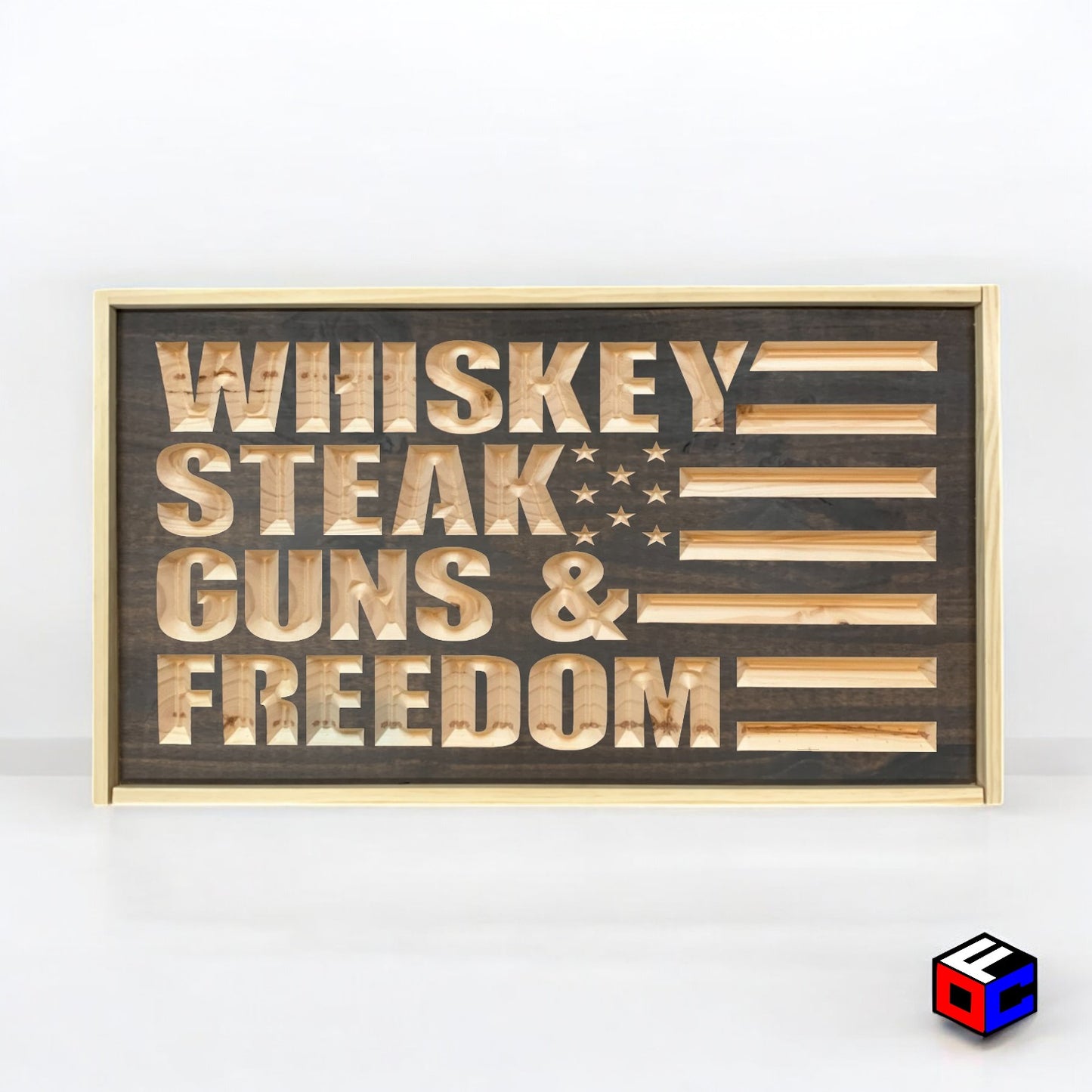 Whiskey Steak Guns & Freedom - Natural Engraved Sign