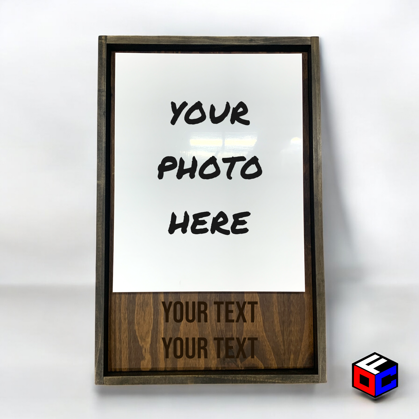 Personalized 11" x 14" Vertical Metal Photo in Magnetic Shadow Frame with Custom Engraving