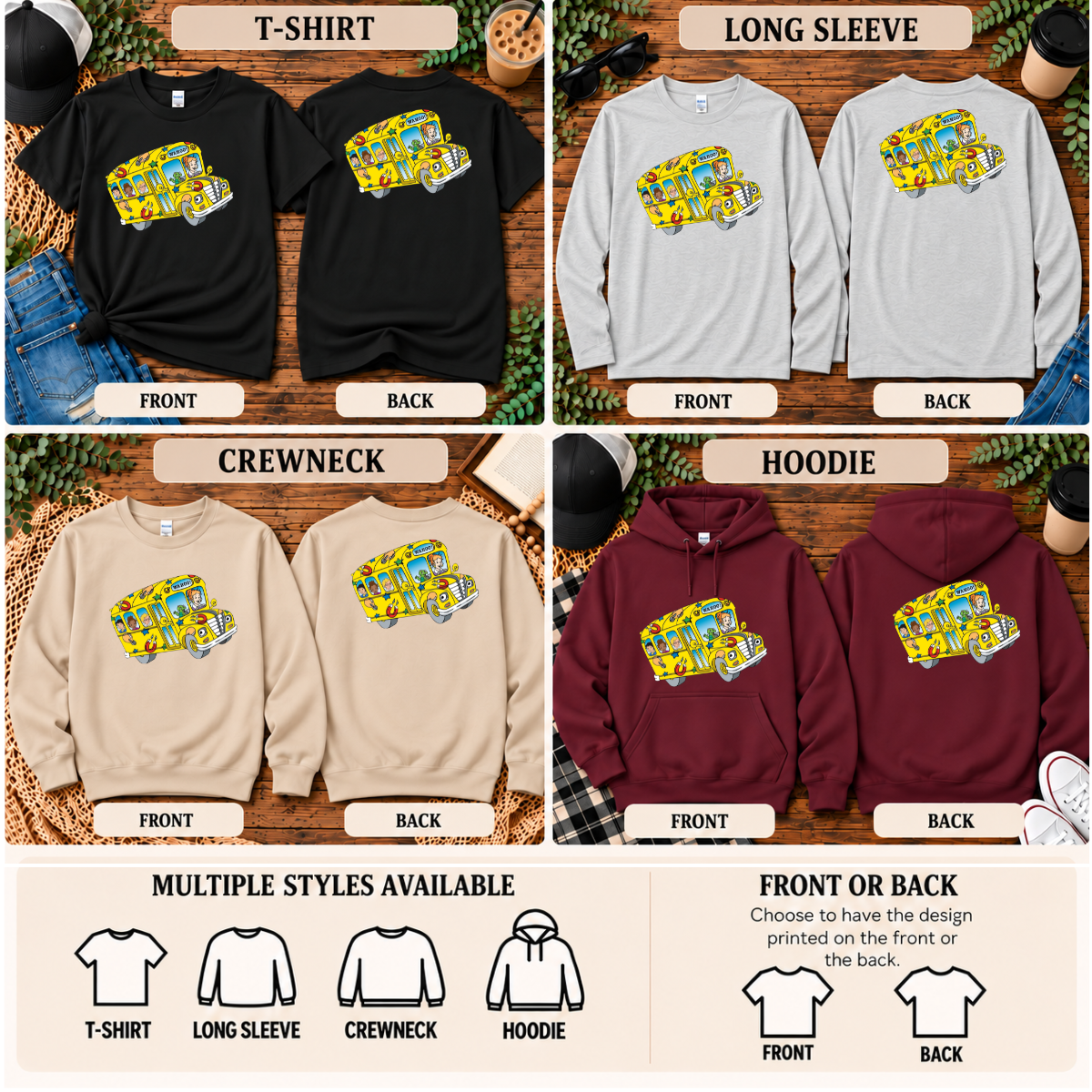 Wahoo School Bus | T-Shirt, Long Sleeve, Crewneck & Hoodie