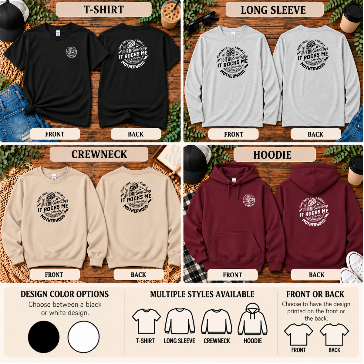 Some Days I Rock It, Some Days It Rocks Me | Motherhood T-Shirt, Long Sleeve, Crewneck & Hoodie
