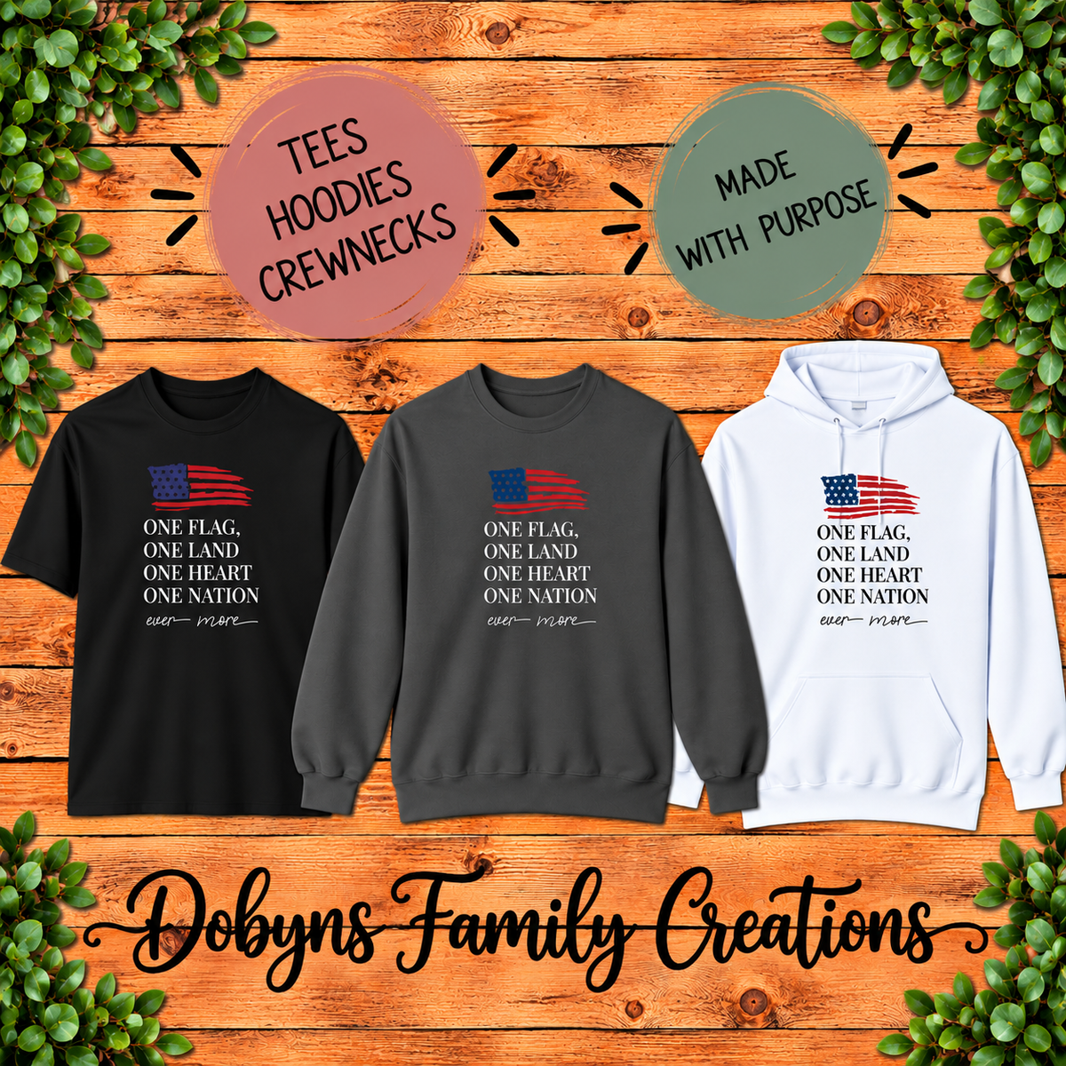 One Flag One Land One Heart One Nation | Patriotic Shirt, Crewneck & Hoodie