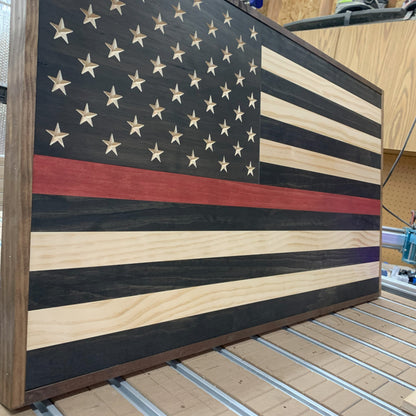 Thin Red Line Engraved USA Flag with Frame