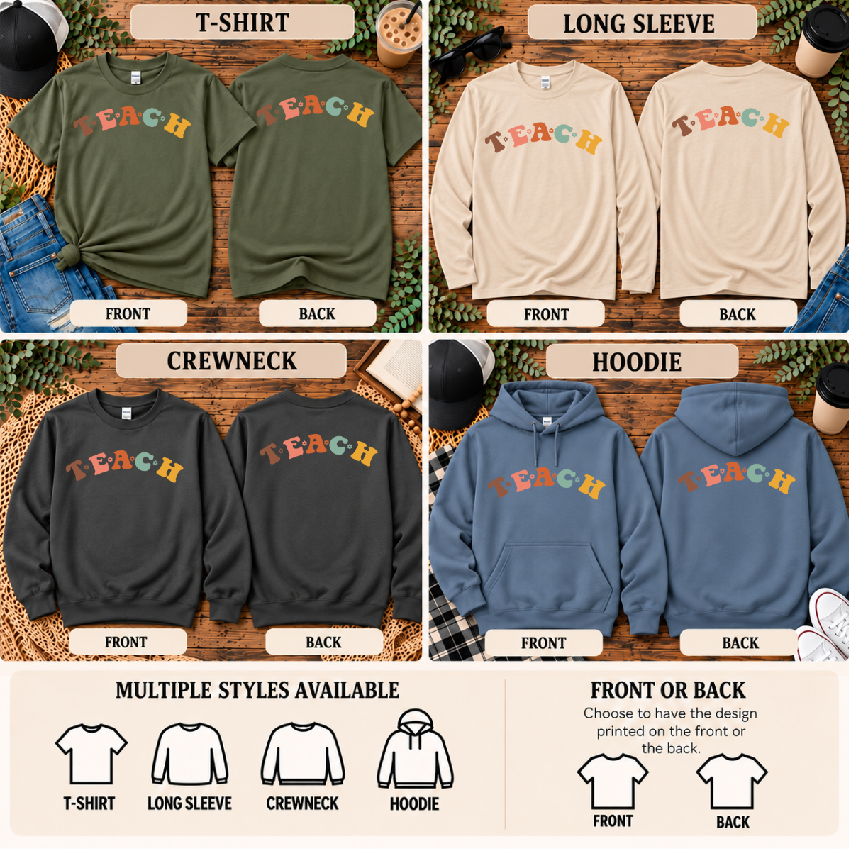 Teach Retro Teacher | T-Shirt, Long Sleeve, Crewneck & Hoodie