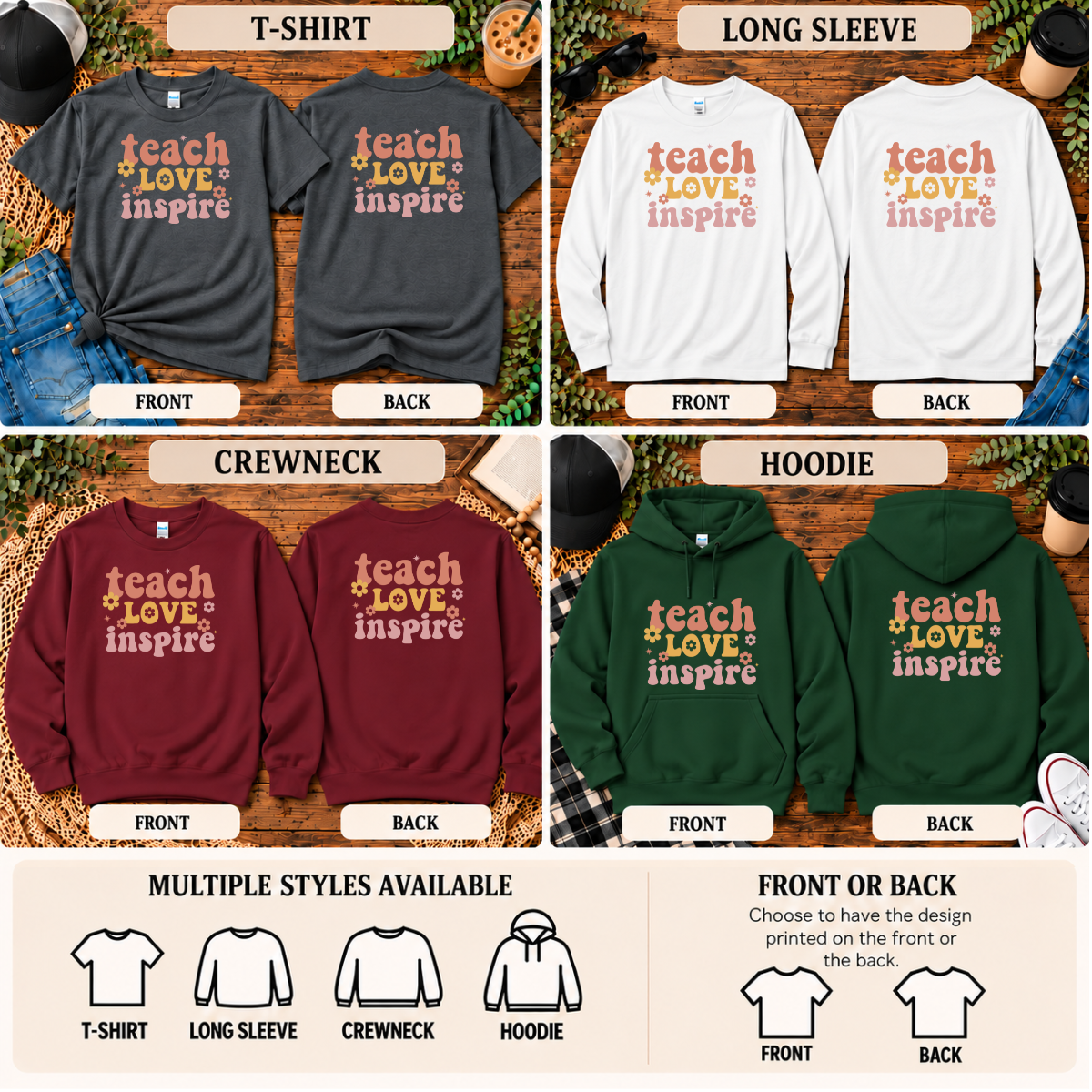 Teach Love Inspire | Teacher T-Shirt, Long Sleeve, Crewneck & Hoodie