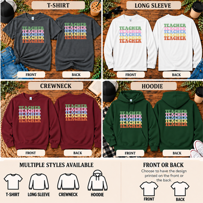 Teacher Retro Rainbow | T-Shirt, Long Sleeve, Crewneck & Hoodie