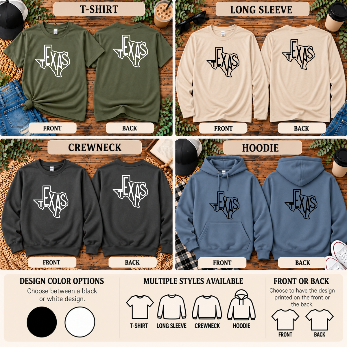 Texas State Outline | T-Shirt, Long Sleeve, Crewneck & Hoodie