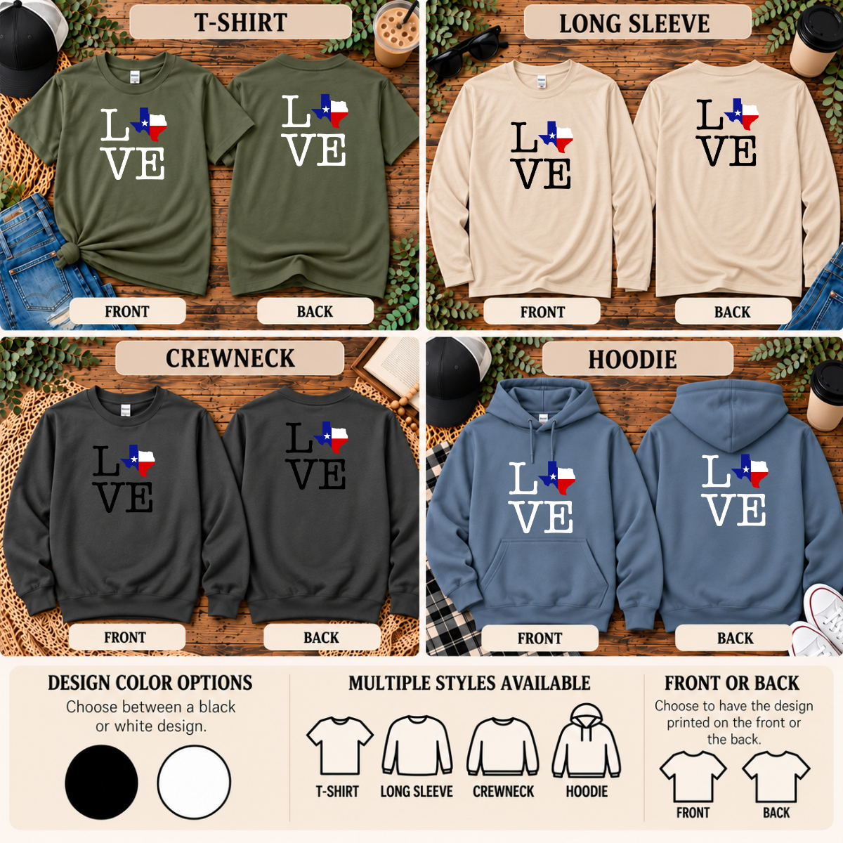 Texas Love State Flag | T-Shirt, Long Sleeve, Crewneck & Hoodie