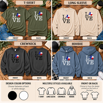Texas Love State Flag | T-Shirt, Long Sleeve, Crewneck & Hoodie