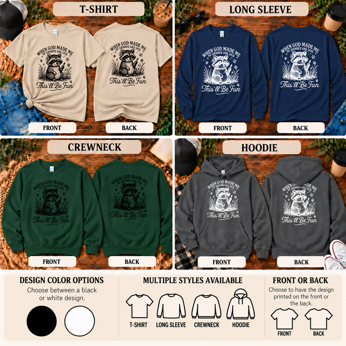When God Made Me He Grinned Shirt | Funny Raccoon Graphic Apparel