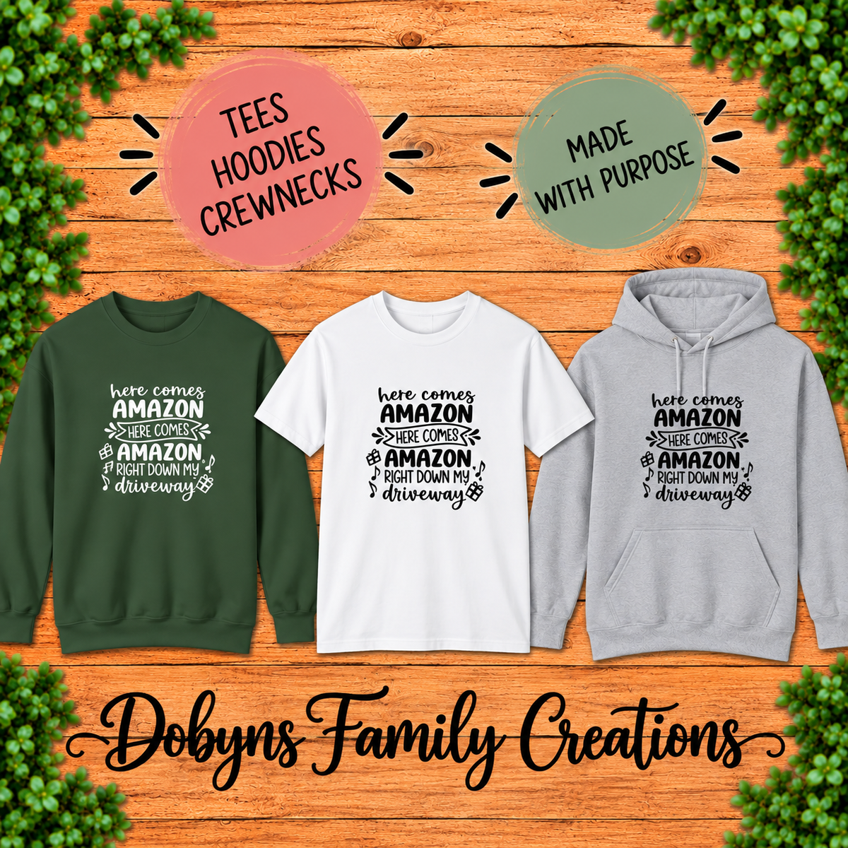 Here Comes Amazon | Funny Shopping Shirt, Crewneck & Hoodie