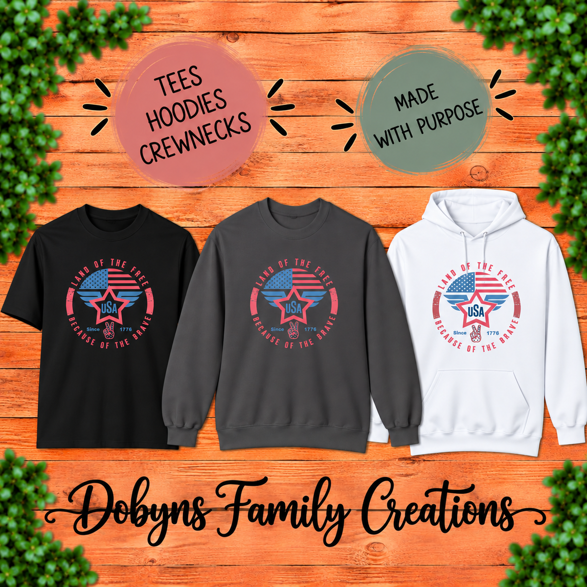 Land of the Free Because of the Brave | Patriotic Shirt, Crewneck & Hoodie