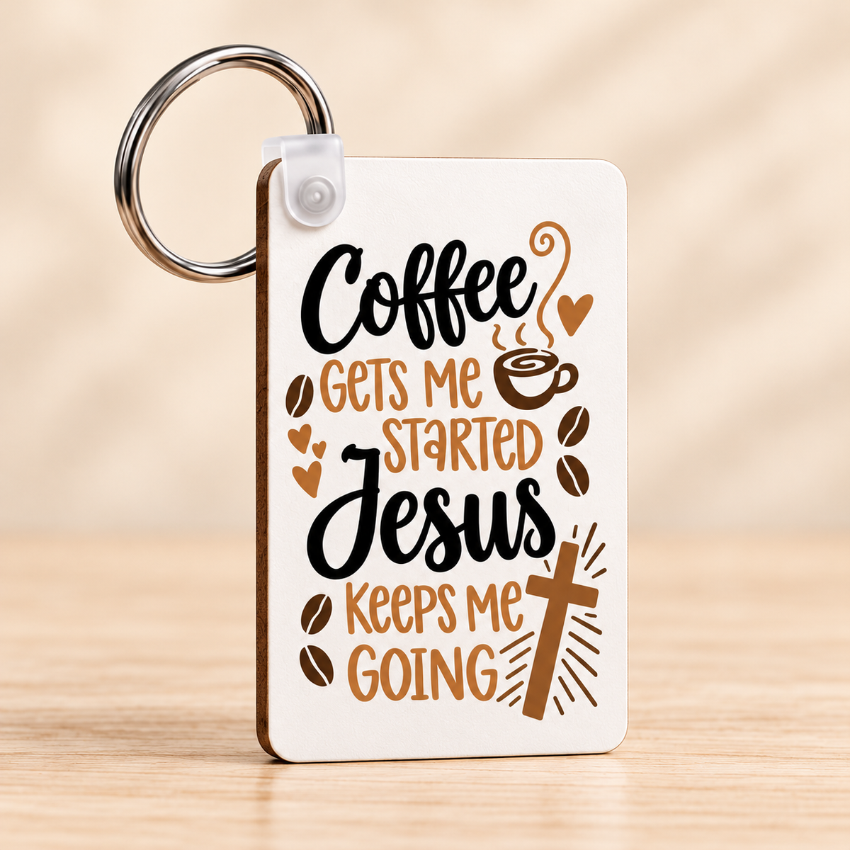 Coffee Gets Me Started Jesus Keeps Me Going — Rectangle Keychain