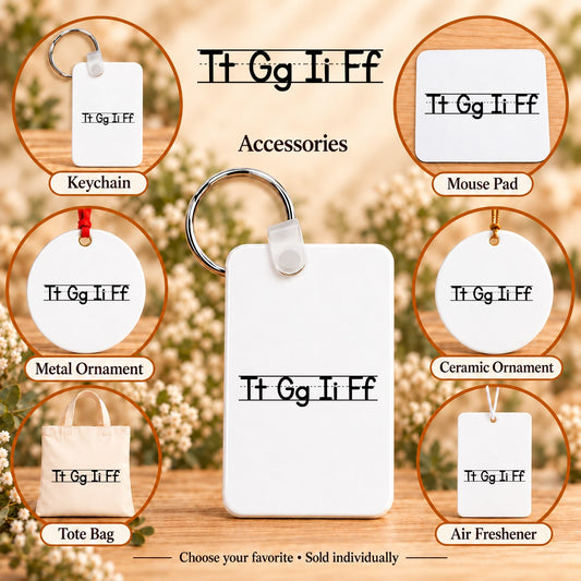 TGIF Teacher — keychain, mouse pad, metal ornament, ceramic ornament, canvas tote and unscented air freshener overview; sold individually