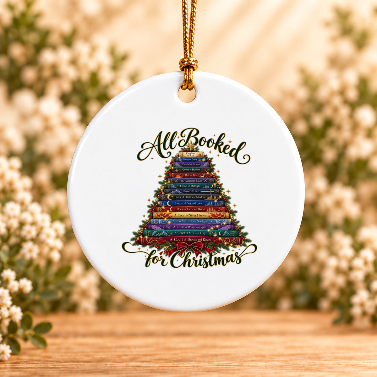 All Booked for Christmas — Round Ceramic Ornament