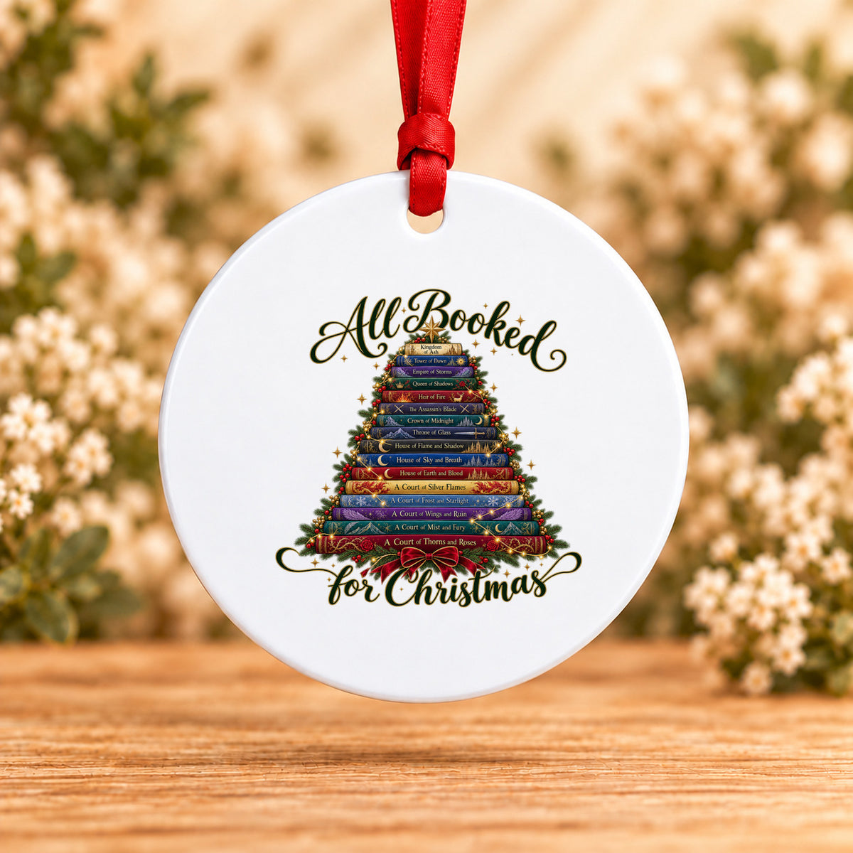 All Booked for Christmas — Round Metal Ornament