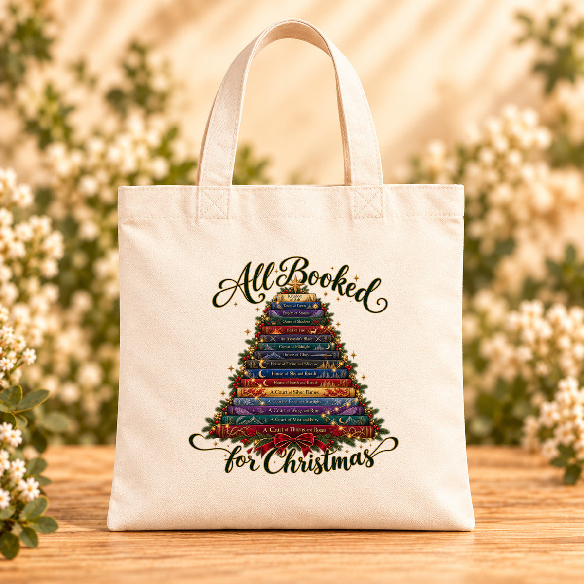 All Booked for Christmas — Beige Canvas Tote Bag