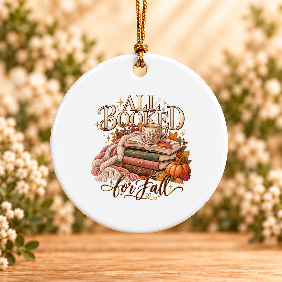 All Booked for Fall — Round Ceramic Ornament