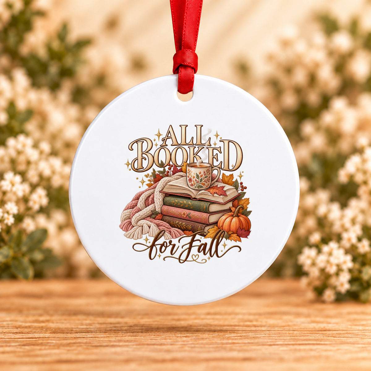 All Booked for Fall — Round Metal Ornament