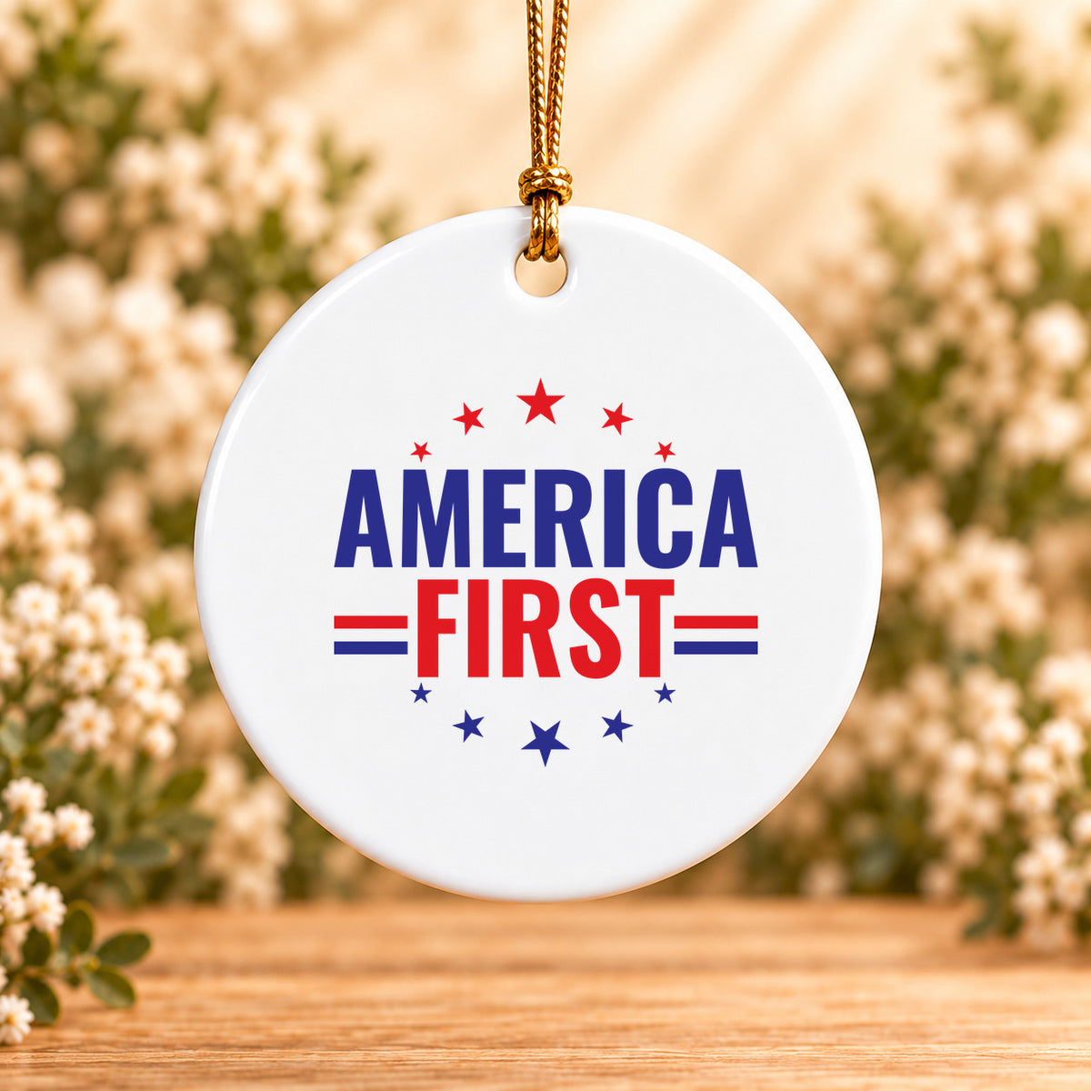 America First — Round Ceramic Ornament