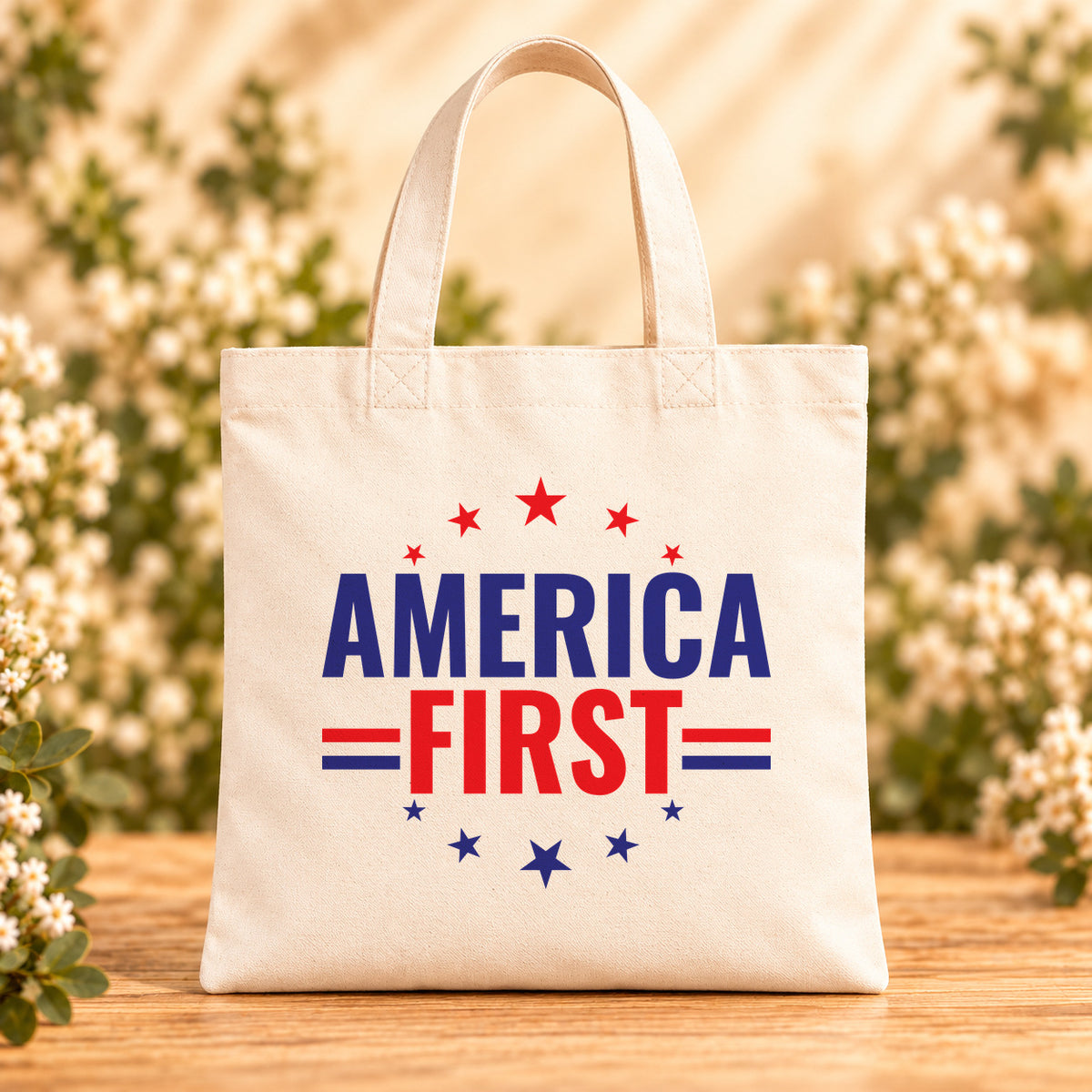 America First — Beige Canvas Tote Bag