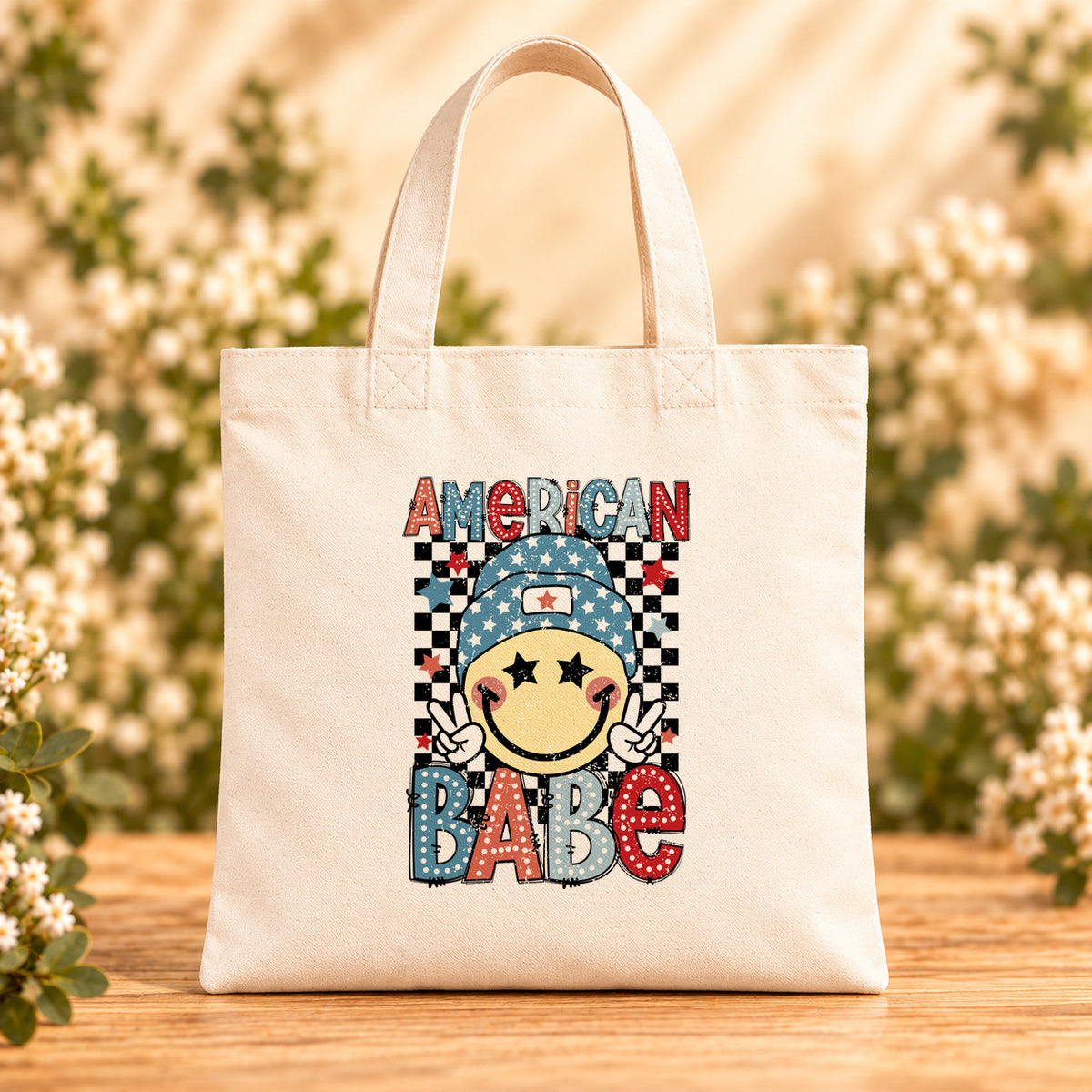 American Babe — Beige Canvas Tote Bag