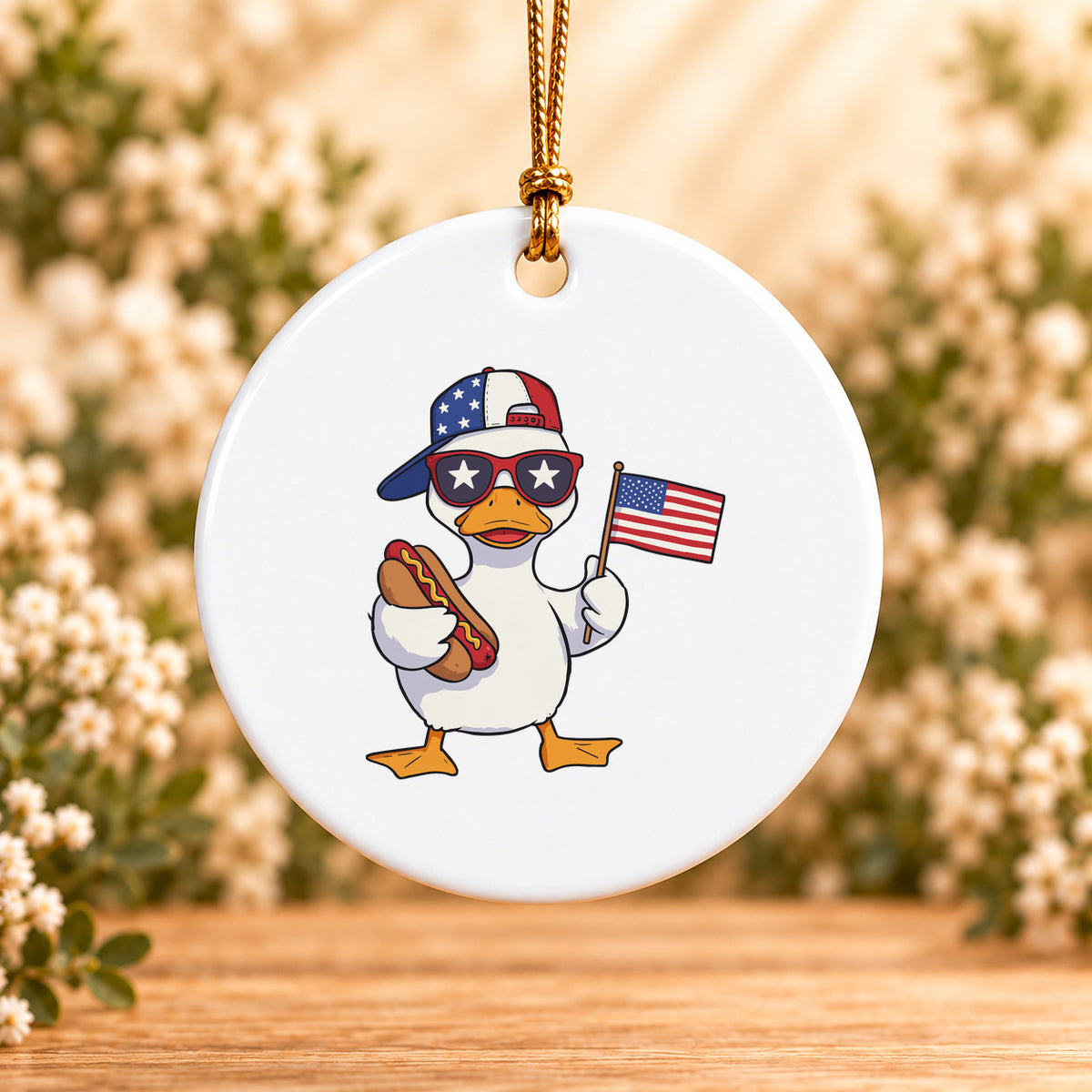 American Duck — Round Ceramic Ornament