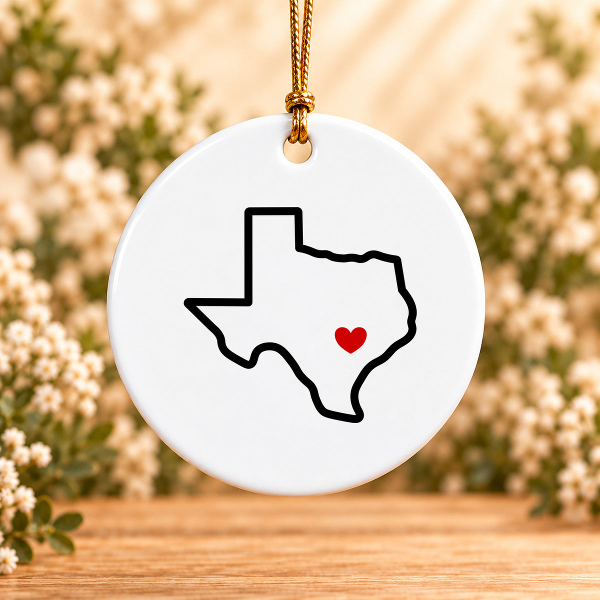 Austin Texas Home Heart — Round Ceramic Ornament