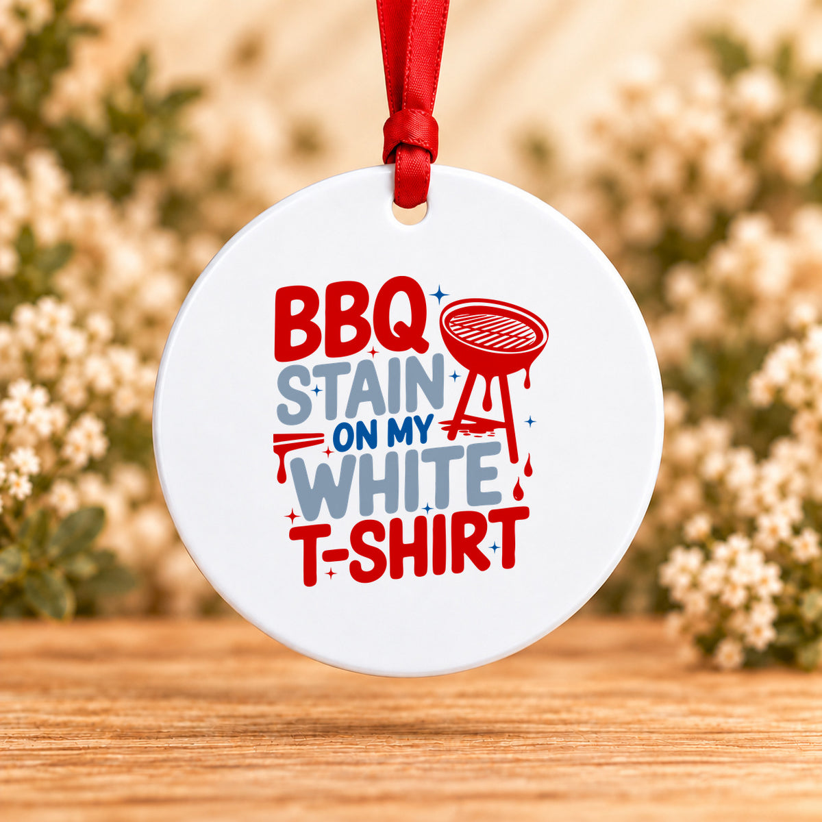 BBQ Stain on My White T-Shirt — Round Metal Ornament