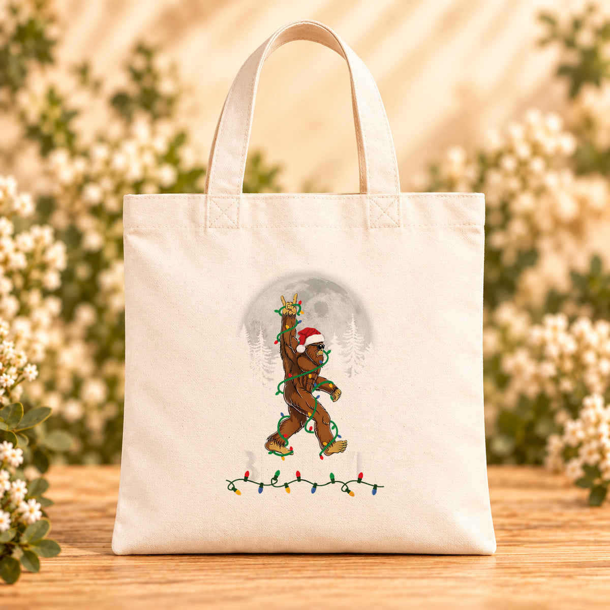 Believe Bigfoot Moon — Beige Canvas Tote Bag
