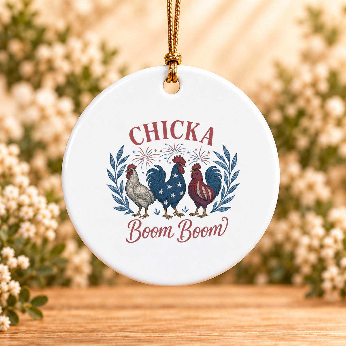 Chicka Boom Boom — Round Ceramic Ornament