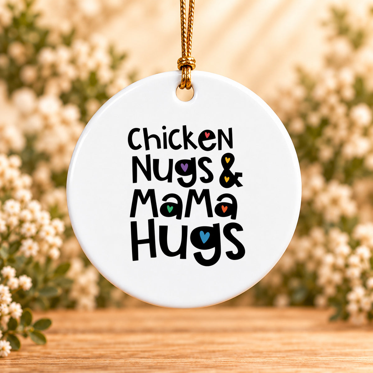 Chicken Nugs & Mama Hugs — Round Ceramic Ornament