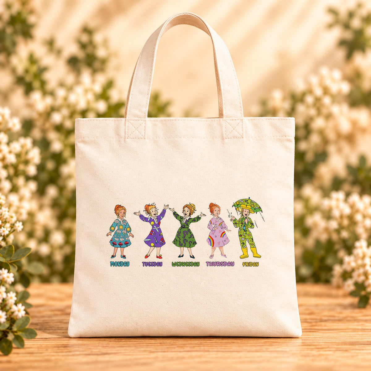 Days of the Week — Beige Canvas Tote Bag